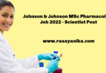 Johnson & Johnson MSc Pharmacology Job 2022 - Scientist Post