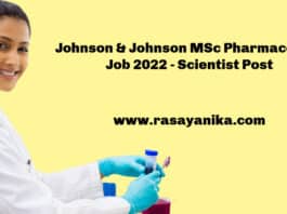 Johnson & Johnson MSc Pharmacology Job 2022 - Scientist Post