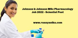 Johnson & Johnson MSc Pharmacology Job 2022 - Scientist Post