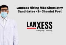 Lanxess Hiring MSc Chemistry Candidates - Sr Chemist Post
