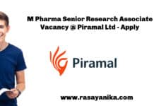 M Pharma Senior Research Associate Vacancy @ Piramal Ltd - Apply