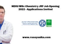 NEHU MSc Chemistry JRF Job Opening 2022 - Applications Invited