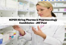 NIPER Hiring Pharma & Pharmacology Candidates - JRF Post