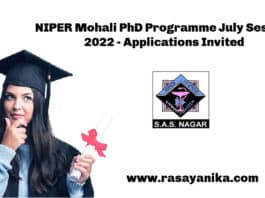 NIPER Mohali PhD Programme July Session 2022 - Applications Invited