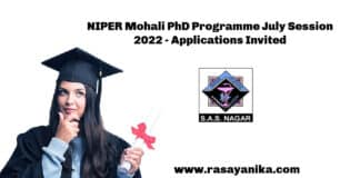 NIPER Mohali PhD Programme July Session 2022 - Applications Invited