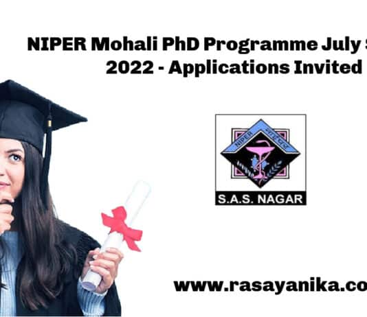 NIPER Mohali PhD Programme July Session 2022 - Applications Invited