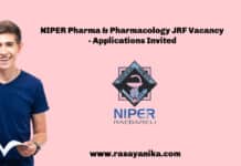 NIPER Pharma & Pharmacology JRF Vacancy - Applications Invited