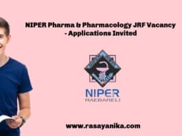 NIPER Pharma & Pharmacology JRF Vacancy - Applications Invited