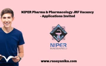 NIPER Pharma & Pharmacology JRF Vacancy – Applications Invited NIPER Pharma & Pharmacology JRF Vacancy - Applications Invited