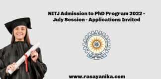 NITJ Admission to PhD Program 2022 - July Session - Applications Invited