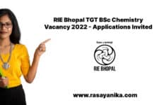 RIE Bhopal TGT BSc Chemistry Vacancy 2022 - Applications Invited