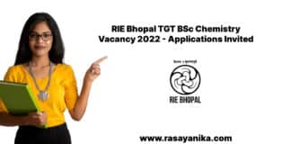 RIE Bhopal TGT BSc Chemistry Vacancy 2022 - Applications Invited