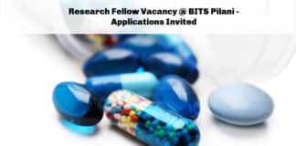 Research Fellow Vacancy @ BITS Pilani - Applications Invited