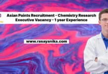 Asian Paints Recruitment - Chemistry Research Executive Vacancy - 1 year Experience