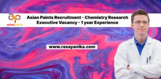 Asian Paints Recruitment - Chemistry Research Executive Vacancy - 1 year Experience