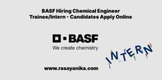 BASF Hiring Chemical Engineer Trainee/Intern - Candidates Apply Online