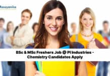 BSc & MSc Freshers Job @ PI Industries - Chemistry Candidates Apply