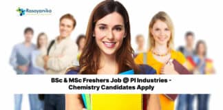 BSc & MSc Freshers Job @ PI Industries - Chemistry Candidates Apply