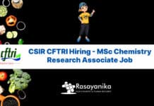 CSIR CFTRI Hiring - MSc Chemistry Research Associate Job - Applications Invited