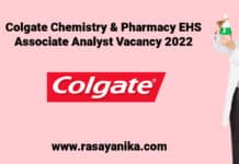 Colgate Chemistry & Pharmacy EHS Associate Analyst Vacancy 2022