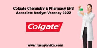 Colgate Chemistry & Pharmacy EHS Associate Analyst Vacancy 2022