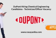 DuPont Hiring Chemical Engineering Candidates - Technician/Officer Vacancy