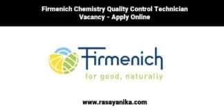 Firmenich Chemistry Quality Control Technician Vacancy - Apply Online