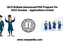 IACS Kolkata Announced PhD Program For 2022 Session - Applications Invited