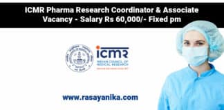 ICMR Pharma Research Coordinator & Associate Vacancy - Salary Rs 60,000/- Fixed pm