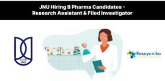 JNU Hiring B Pharma Candidates - Research Assistant & Filed Investigator