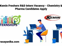 Kemin Freshers R&D Intern Vacancy - Chemistry & Pharma Candidates Apply