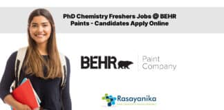 PhD Chemistry Freshers Jobs @ BEHR Paints - Candidates Apply Online