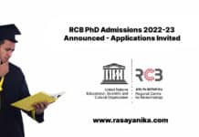 RCB PhD Admissions 2022-23 Announced - Applications Invited