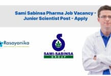 Sami Sabinsa Pharma Job Vacancy - Junior Scientist Post - Apply