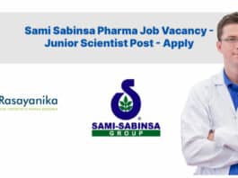 Sami Sabinsa Pharma Job Vacancy - Junior Scientist Post - Apply