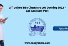 VIT Vellore BSc Chemistry Job Opening 2022 - Lab Assistant Post