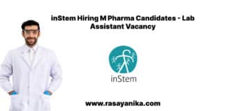 inStem Hiring M Pharma Candidates - Lab Assistant Vacancy