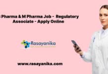 B Pharma & M Pharma Job - Regulatory Associate - Apply Online