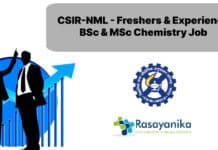 CSIR-NML - Freshers & Experience BSc & MSc Chemistry Job - Walk in Interview