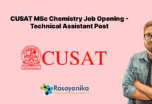 CUSAT MSc Chemistry Job Opening - Technical Assistant Post