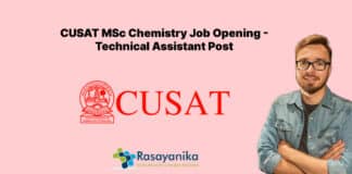CUSAT MSc Chemistry Job Opening - Technical Assistant Post