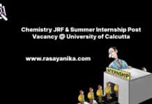 Chemistry JRF & Summer Internship Post Vacancy @ University of Calcutta