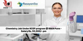 Chemistry Job Under IICEP program @ IISER Pune - Salary Rs. 55,000/- pm