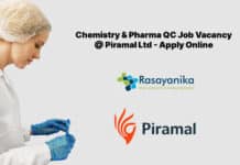 Chemistry & Pharma QC Job Vacancy @ Piramal Ltd - Apply Online