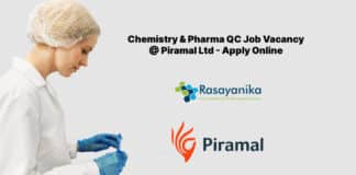 Chemistry & Pharma QC Job Vacancy @ Piramal Ltd - Apply Online
