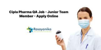 Cipla Pharma QA Job - Junior Team Member - Apply Online