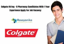 Colgate Hiring - B Pharmacy Candidates With 1 Year Experience Apply For Job Vacancy