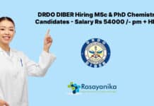 DRDO DIBER Hiring MSc & PhD Chemistry Candidates - Salary Rs 54000 /month with HRA