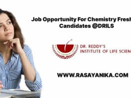 DRILS Chemistry Freshers Job Vacancy - Applications Invited