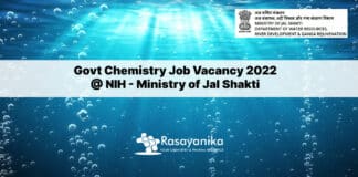 Govt Chemistry Job Vacancy 2022 @ NIH - Ministry of Jal Shakti